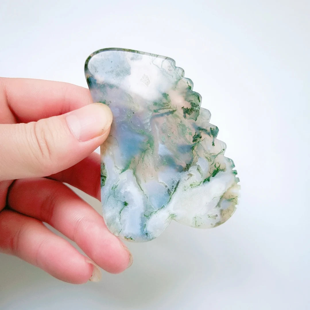 Huiying Moss Agate Gua Sha Instrument Scraping Massage Jade Jagged square Shapes Plate Guasha Set Board Hot Stone Relaxing