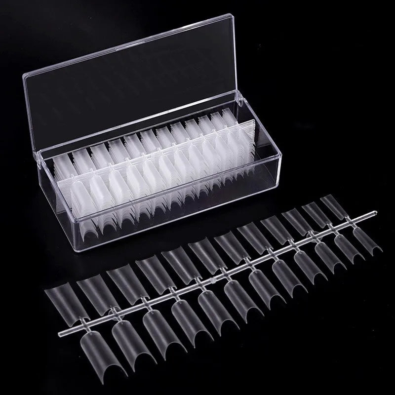 24pcs/Box French Style Finger Press-On Nails ABS Coffin Oval Square Semi-Frosted Full Cover UV Gel Tips Capsule Extension Tool