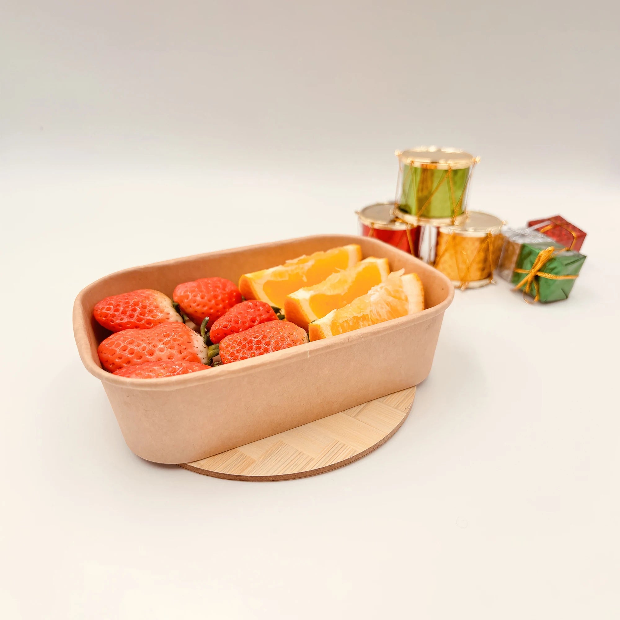 Disposable Eco-friendly Recycled Materials Rectangular Kraft Paper Salad Noodle Bowls UV Coating Printed Takeaway Packaging for