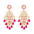 Kaimei 2022 Earrings Fashion Jewelry New Design Pink Rhinestone Tassel Pendant Earrings Fashion Gold Plated Long Earrings Luxury