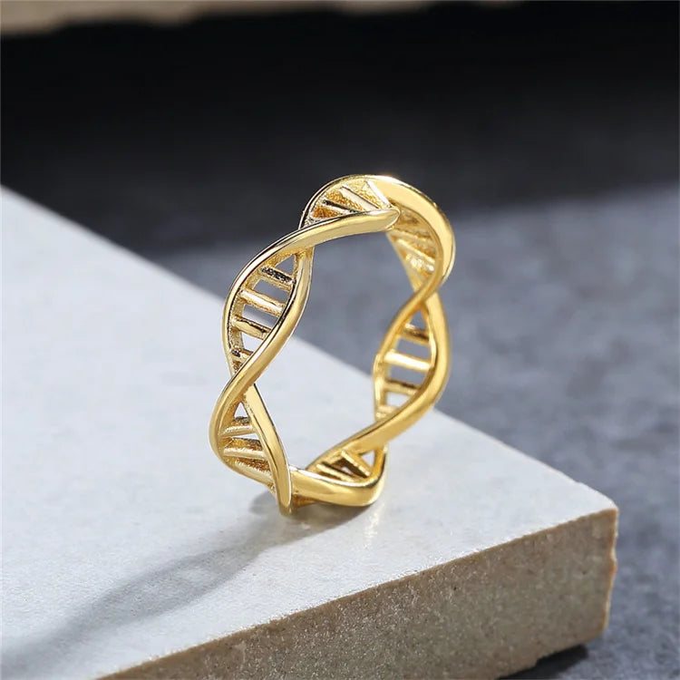 Engagement Gift Gold Plated Stainless Steel Hollow Rings Twist DNA Helix Rings