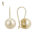 FJ Fallon Fashion Jewelry Gold Plated Wire Hook Earrings with Carved Back and Pearl-Like Drop for Elegant Wear Brass