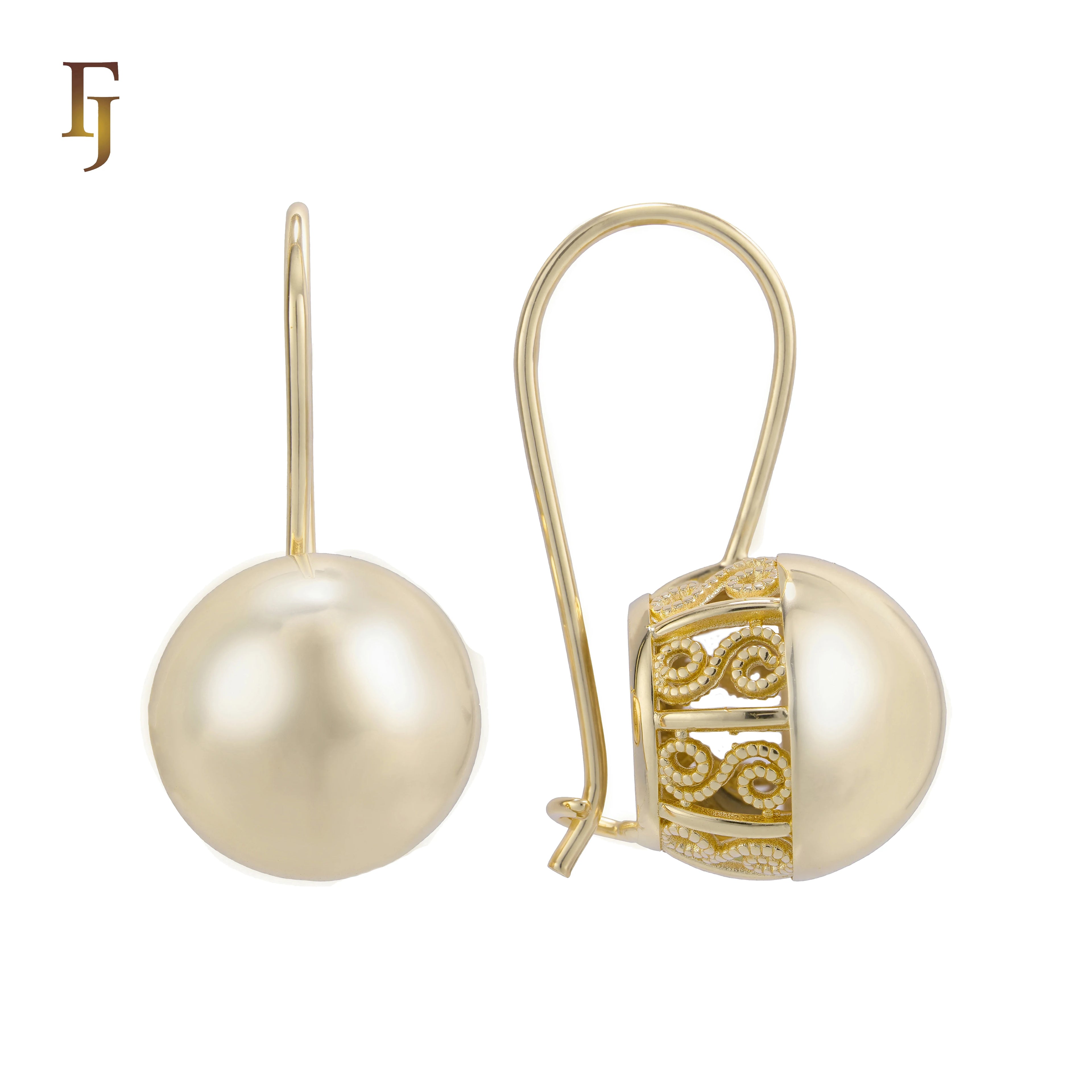 FJ Fallon Fashion Jewelry Gold Plated Wire Hook Earrings with Carved Back and Pearl-Like Drop for Elegant Wear Brass