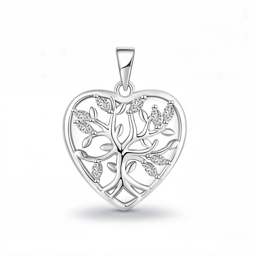 Rhodium Plated Tree of Life Design Locket Pendant Cubic Zirconia Memorial 925 Sterling Silver Heart Photo Locket Pendant Jewelry