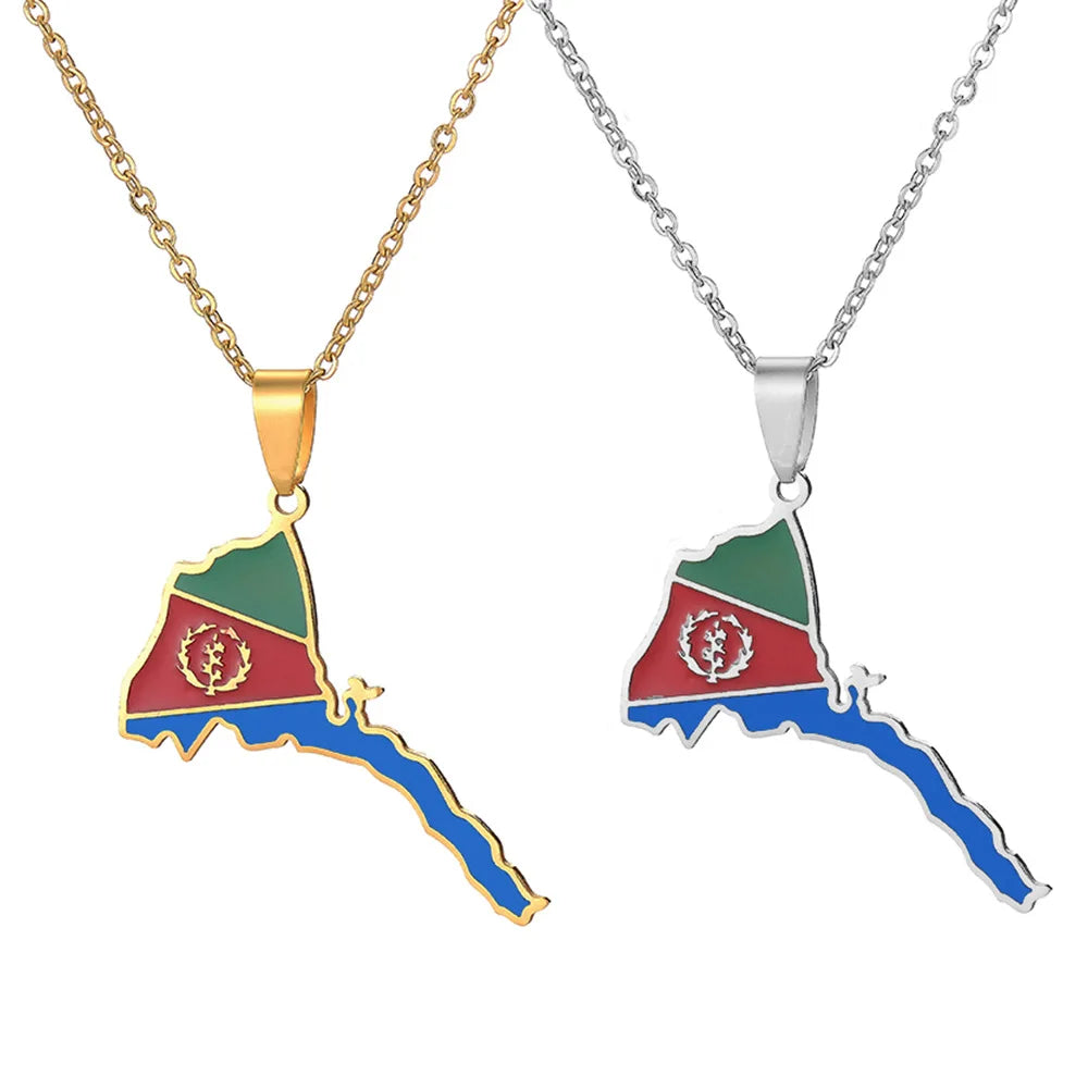 Africa Jewelry Drop Oil Silver Gold Stainless Steel Eritrea Map Necklace