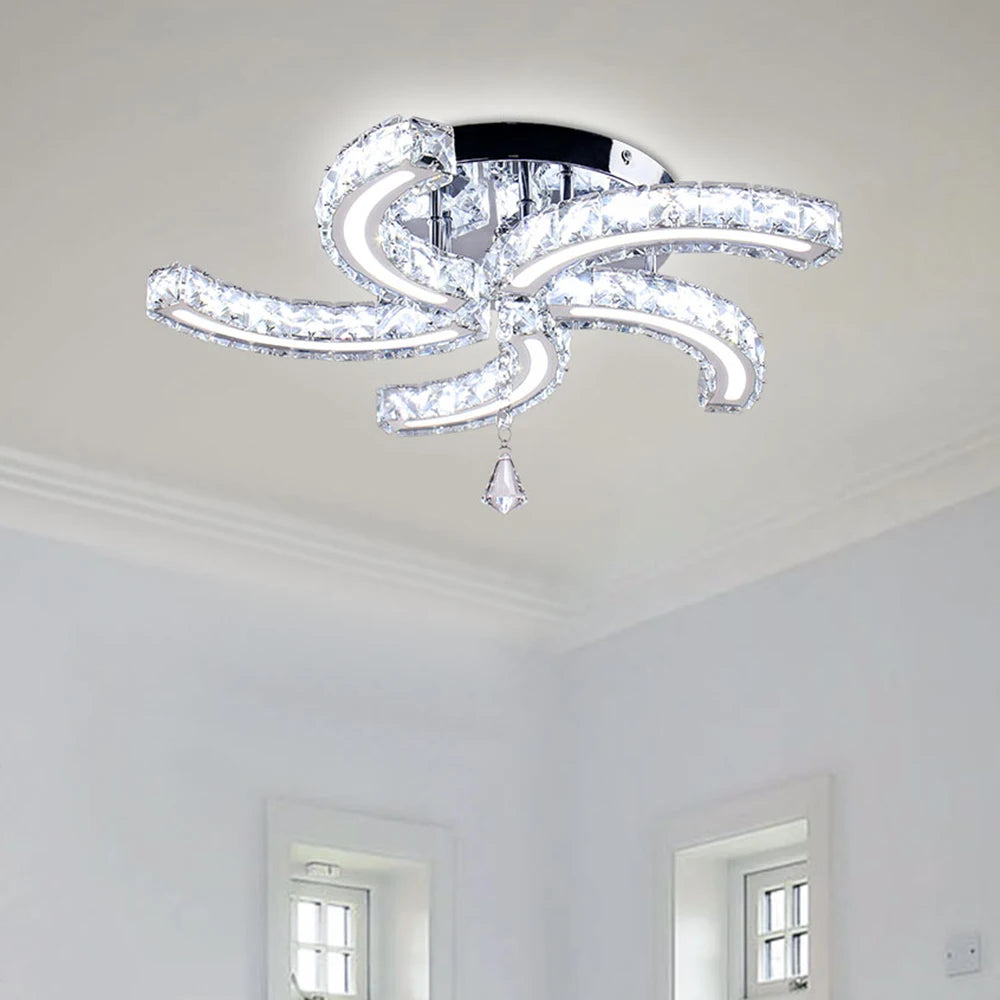 19.7" Dimmable Crystal Chandeliers Modern Crystal Ceiling Light Fixtures Acrylic 5 Arms Led Flush Mount Ceiling Light Lamp