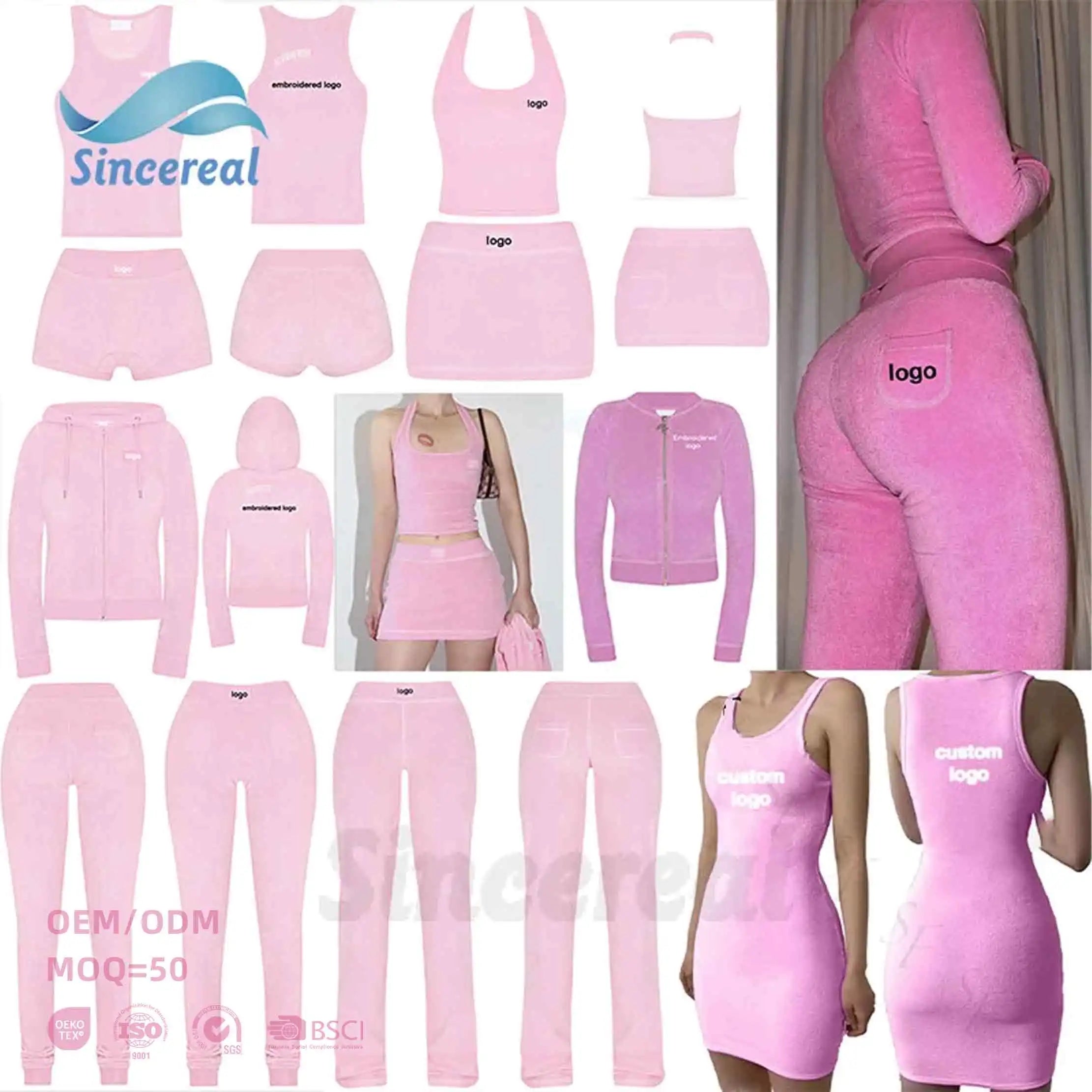 Wholesale Factory Custom logo High Quality Terry Towel Dress tank Top Jacket Shorts Legging Pants Tracksuit Women Casual Sets