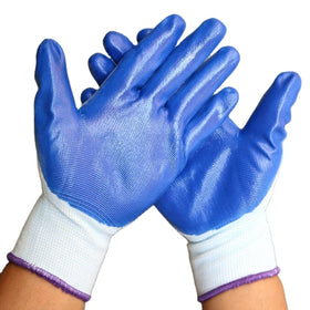 labor protection anti-slip wear-resistant industry with adhesive rubber leather nitrile blue male work glove