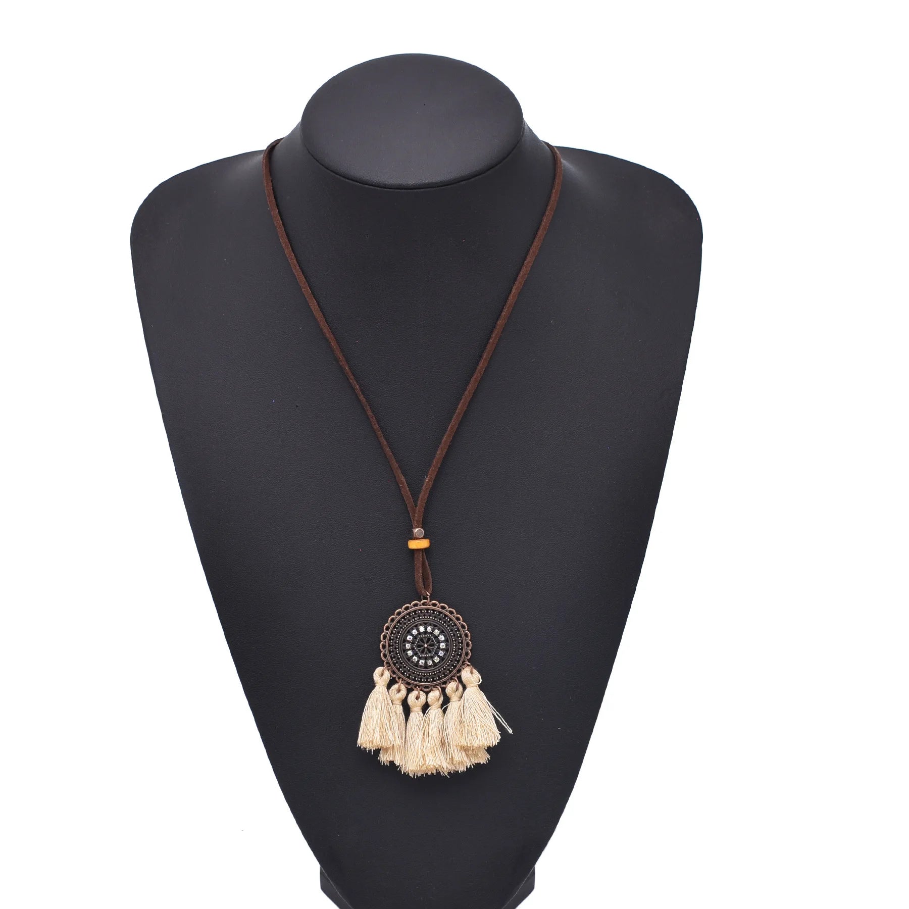 Long Leather Chain Pendant Necklace Bohemian Thread Tassel Pendant Necklaces for Women Boho Ethnic Party Jewelry