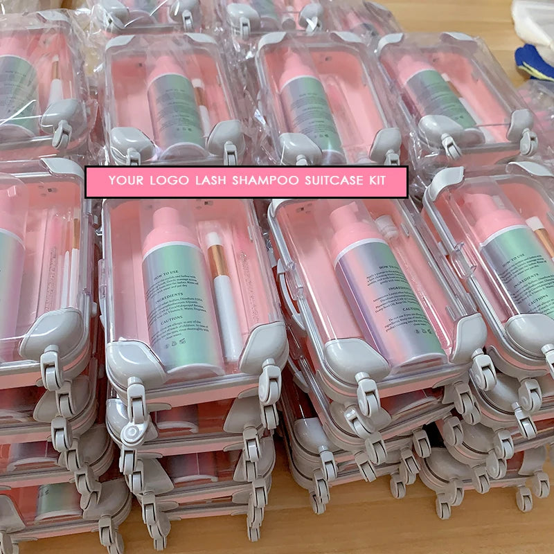 Eye Lash Shampoo Solution Purple Foam Pump Bottle logo Aftercare Kit Black Mini 30 ml Private Label Offwhite