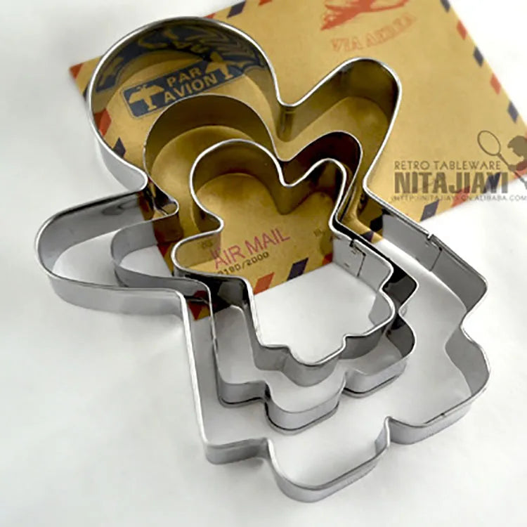 3 Pcs 3D Stainless Steel Gingerbread Man Shape Cookie Cutter Cake Mousse Mold Reusable Kitchen Cooking Tools