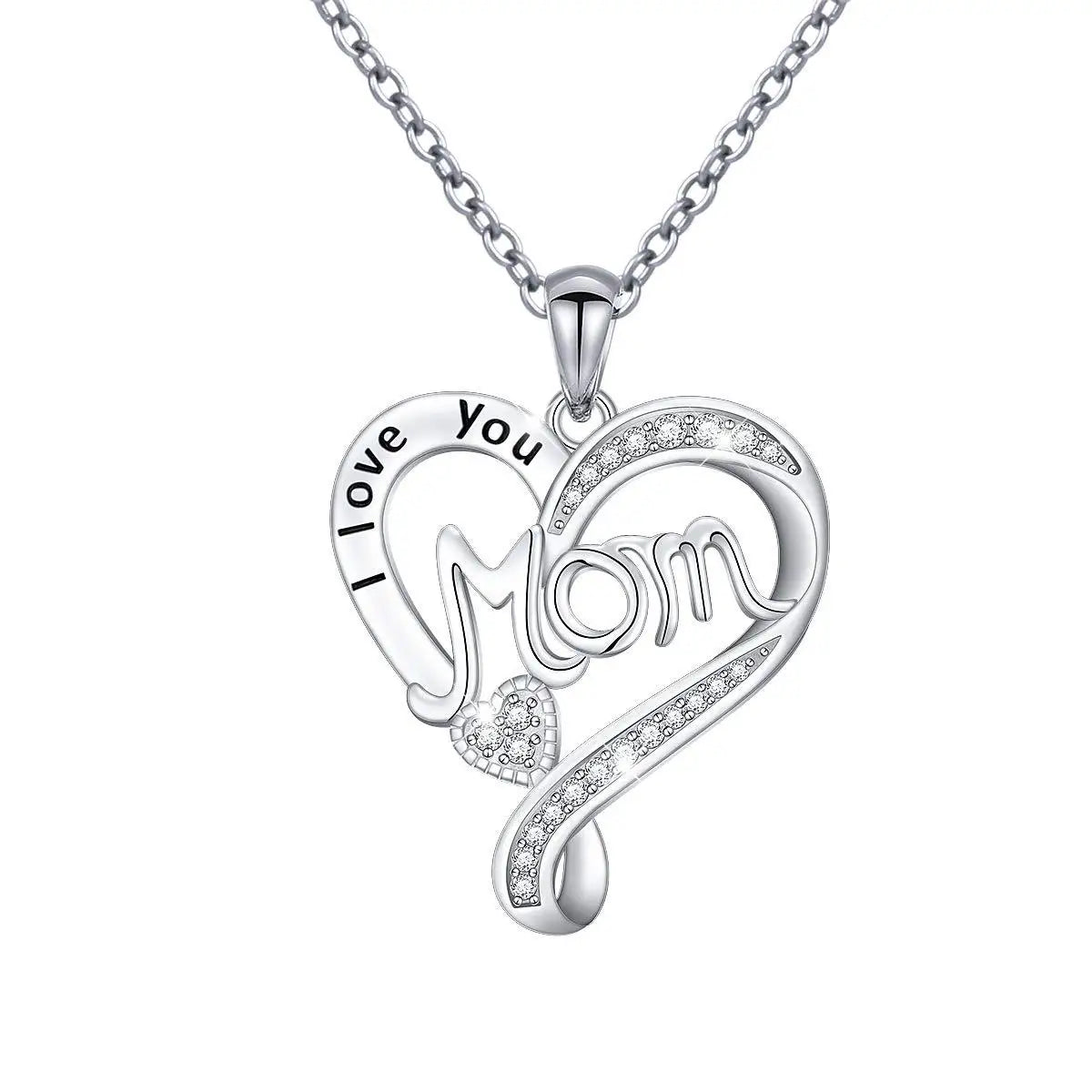 New Product S925 Silver Heart Name Necklace 925 Silver Mother Daughter Necklace 'I Love You Mom' Animal Pattern Rose Gold