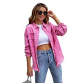 RNSHANGER Holes Raw-edges Women Denim Shirts Autumn Long Sleeve Shirt Casual Style Turn-down Collar Solid Lady Shirt With Pocket