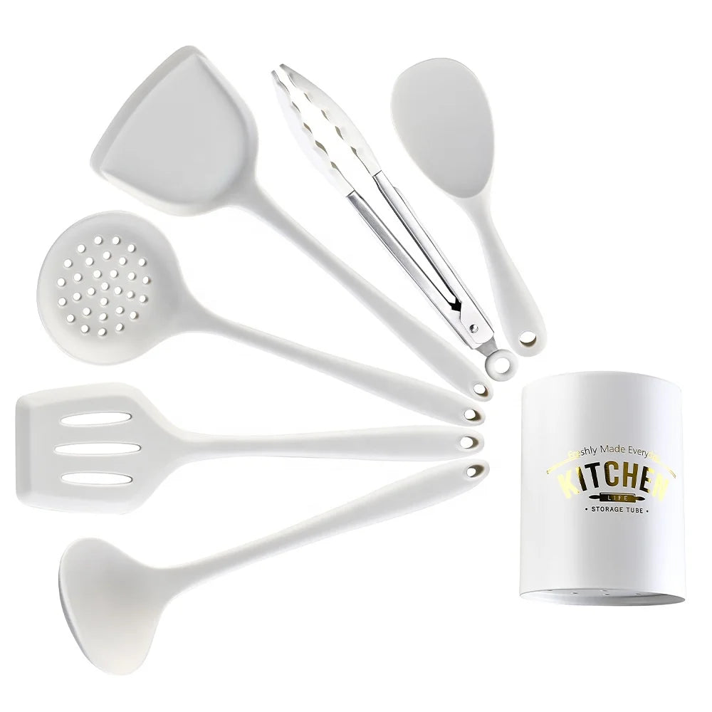 YJ Wonderful Custom Food Grade Silicone Non Stick Cooking Utensils Integrated Silicone Spatula Tools Storage Bucket