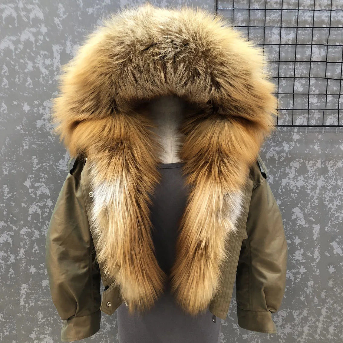 Hot Sale Bomber Jacket Coat Winter Cropped Fox Fur Parka Women With Fur Collar