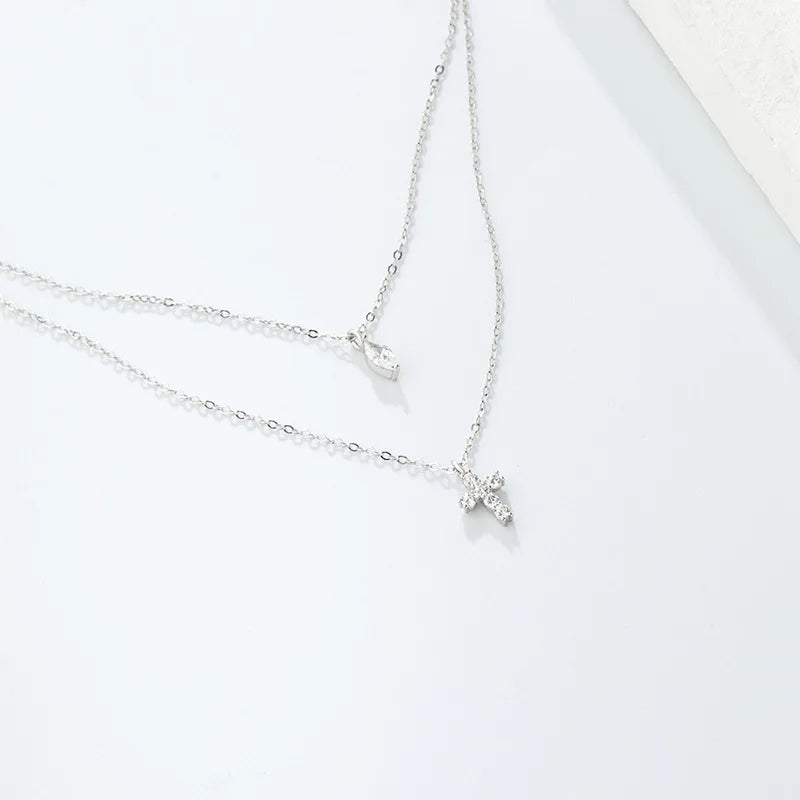 Hot Selling New 925 Sterling Silver Mini Cross Women's Necklace Gold-plated Zircon Sparkling Link Chain Romantic Style Jewelry