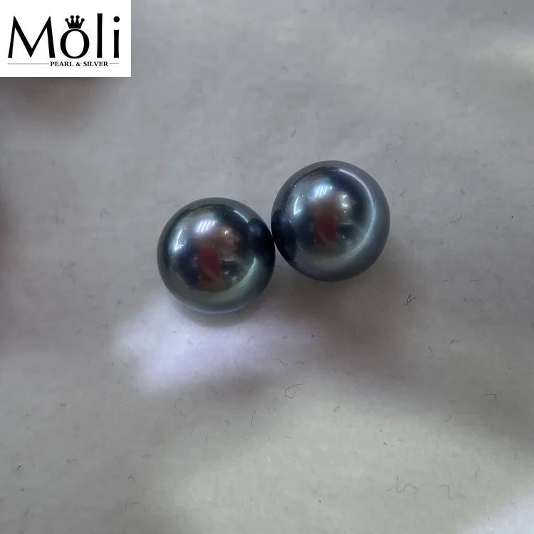 Nice Quality 9-10mm Round Black Peacock Color Seawater Tahiti Paired Loose Pearl for DIY Jewelry Making