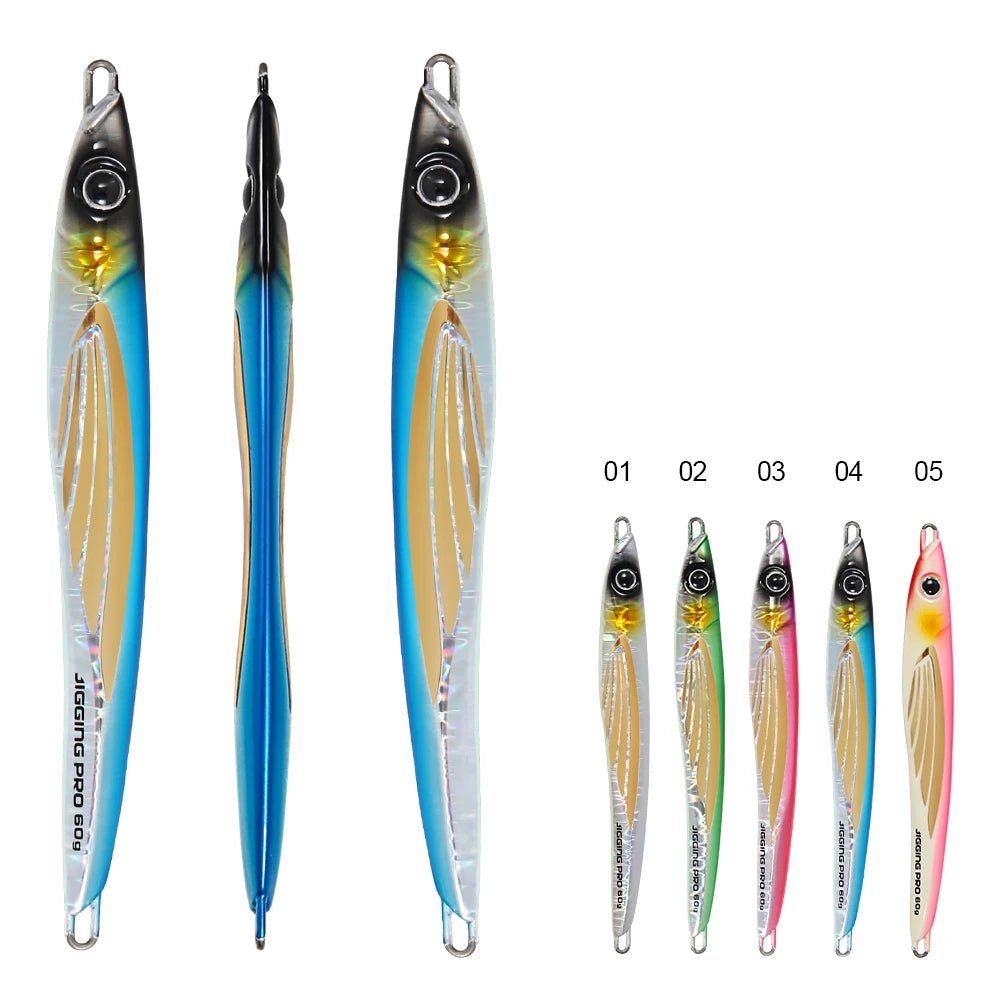 Jigging Pro 60g 80g 100g Sea Bass Mackerel Vertical Shore Jigging Artificial Jigbait Slow Fall Pitch Saltwater Fishing Jig Lure