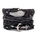 Vintage Charm Anchor Wing Handmade Adjustable Wrap Leather Bracelet Set Jewelry for Men