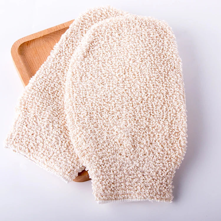 Eco-Friendly Reusable Washing Tool Natural Hemp Cotton Bath Rubbing Towel Gloves