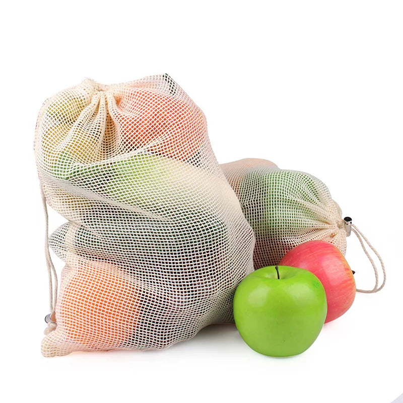 Hot Sell  Reusable Eco Friendly Stock Fruits Vegetables Storage Organic 100% Cotton Mesh Drawstring Produce Bag Net Bag 20*28CM