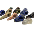 Natural Mixed Gemstone Crystal Raven Skulls Hand-carved Crow Sculpture