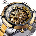 Forsining Men's Stainless Steel Mechanical Automatic Skeleton Watch Waterproof Wristwatch Oval Case Pointer Dial 22mm Sport