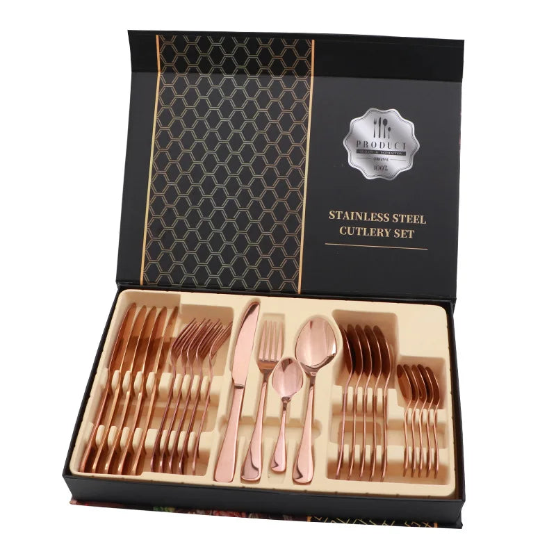 In Stock Flatware Set 24pcs Gold Cutlery Set Stainless Steel Talheres for Wedding