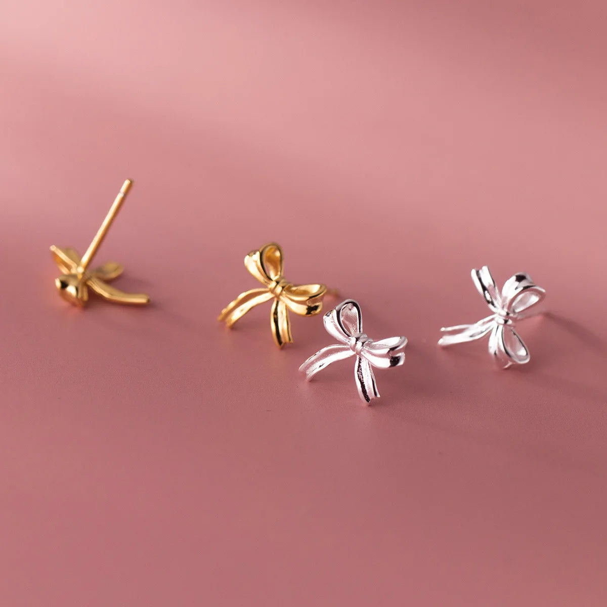 Wholesale Fashion Minimalist Jewelry 925 Sterling Silver Bowknot Bow Knot Gold Plated Stud Earrings Jewelry for Women