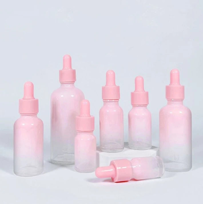 5ml 10ml 15ml 30ml 50ml Round Gradient Pink Glass Cosmetic Bottles Essential Oil Dropper Bottle Packaging
