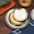Wholesale Korean Style Round Stainless Steel Gold Chargers Metal Serving Dinner Plate Dish Wedding Decorative Tray