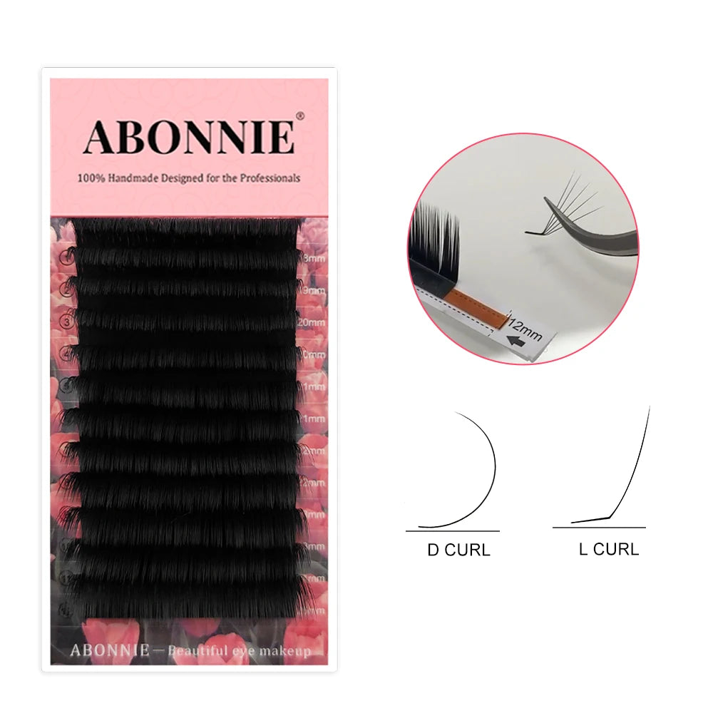 Abonnie 0.03 0.05 0.07 Cc Dd M L Easy Fan Lashes Fluffy Matt Siberian Mink Easy Fan Lash Extensions Trays Wholesale Easy Fan