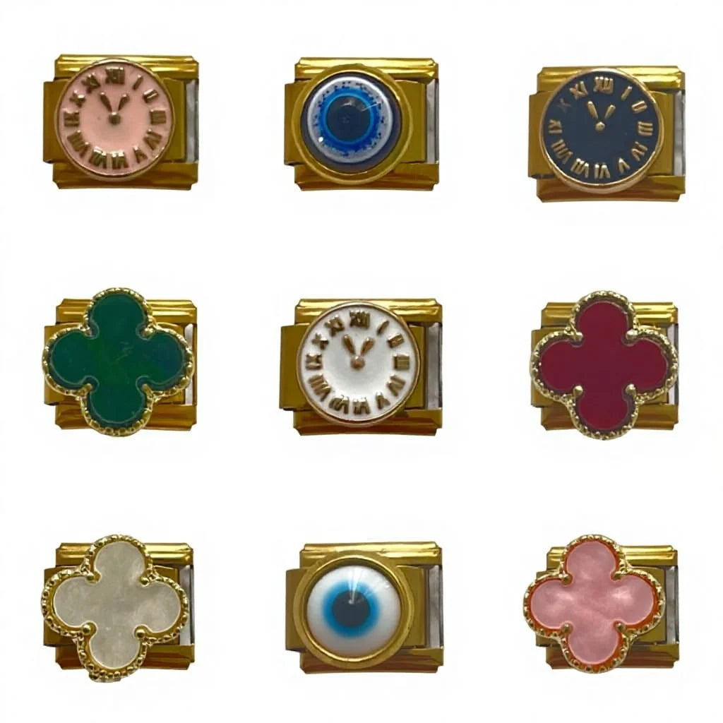 Wholesale DIY Italian Charm Bracelet Trendy Stainless Steel Module Chains in Clover Clock Eye Design Fashion Bracelets