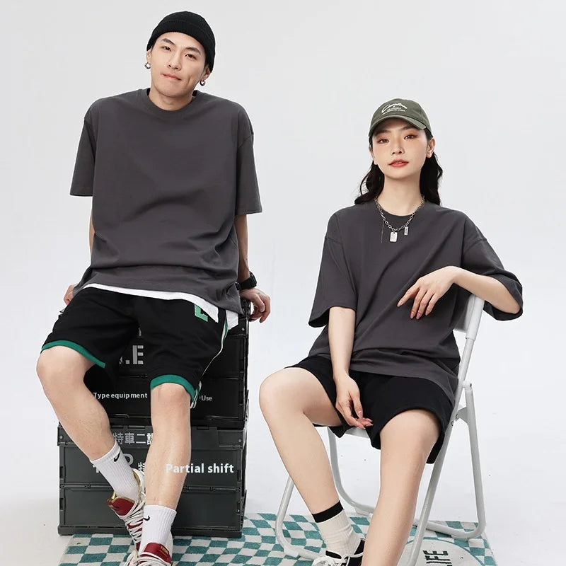 Wholesale 300g Cotton Half Sleeve Crewneck T-Shirt for Men Women Fashion Custom Printed Logo Plus Size Loose Shoulder Short