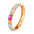 Daili Colorful Green Bracelet Chinese Tradinational Pink Peony Bracelet Flower Bangle Enamel Bangle Zinc Alloy Gold Plated
