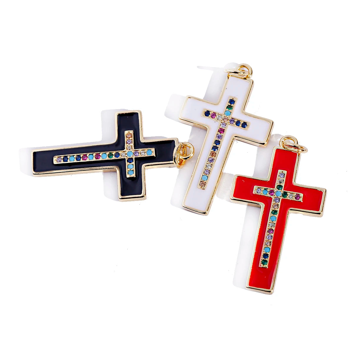 New Brass Gold-plated Cute Enamel Cross Bible Prayer Charms Colored CZ Pave Pendants Bead DIY Bracelet Connector Trendy