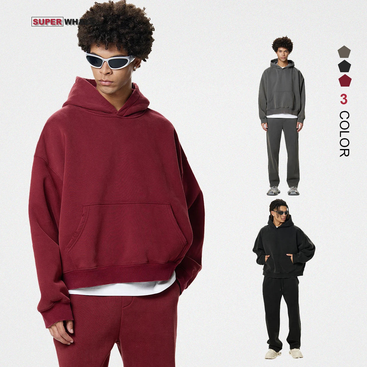 Custom Printing Logo Oversized Boxy Cotton Unisex Pullover Jogger Sweatpants and Hoodie Set