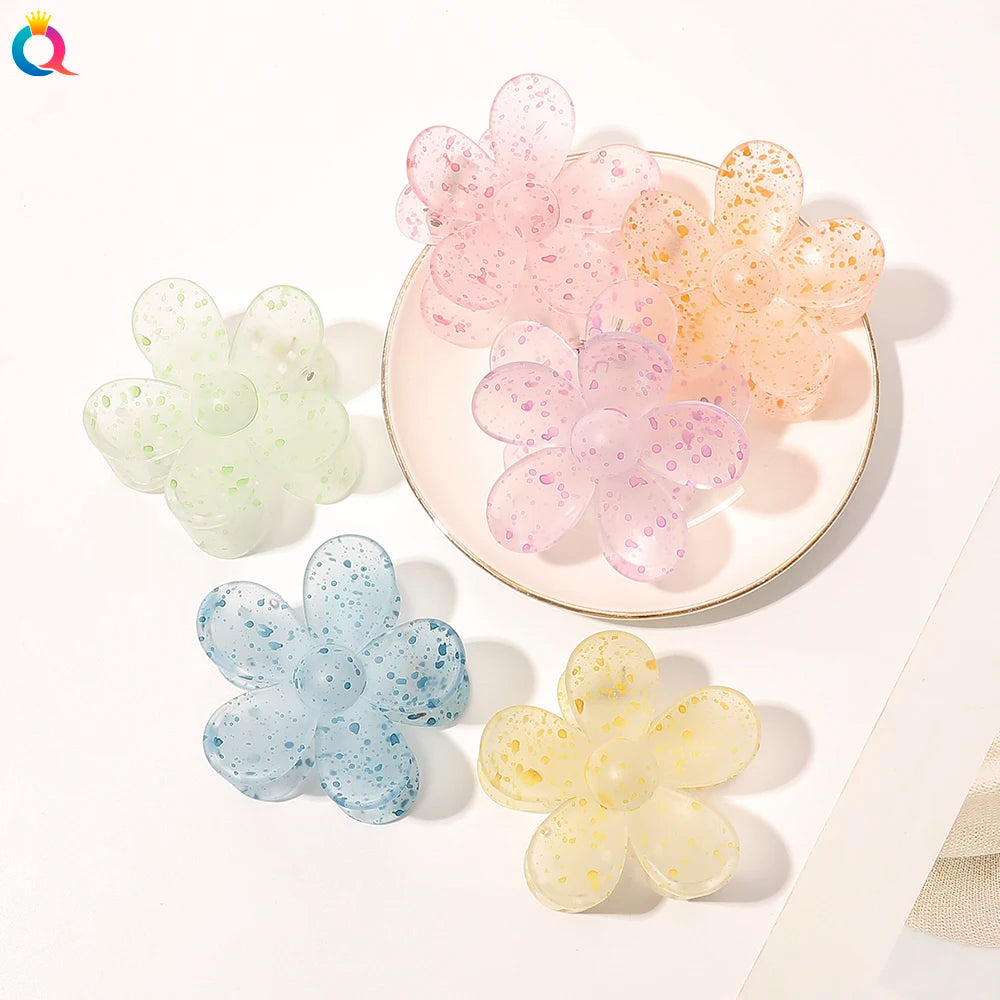 QIYUE Leopard Dot Print Big Flower Shape Hair Claw Clip  Trendy Modern Hair Claw