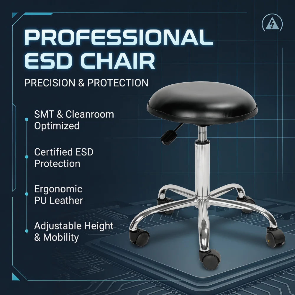 KEXING COS-105 ESD PU Leather Chair Ergonomic Adjustable Height Laboratory Stool Cleanroom Industrial Workshop Round ESD Stool
