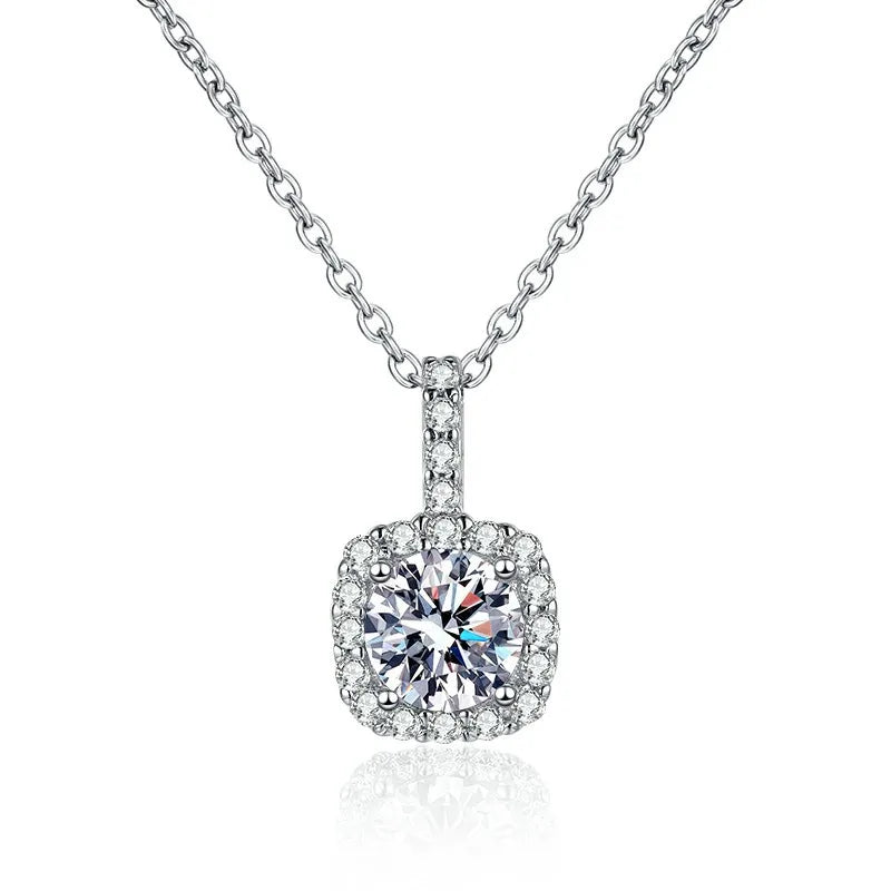925 Sterling Silver Moissanite Jewelry Pendant 1ct Square Necklace with Electroplated Sugar Finish