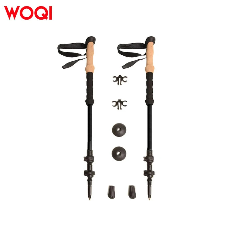 WOQI Ultralight Aluminium Hiking Pole Natural Cork Handle Three-Section Quick Lock System for Outdoor Adventures