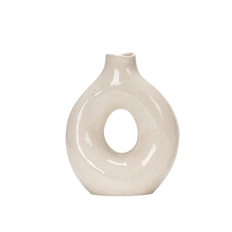 Modern Simple Bright Ceramic Circle Vase Special-Shaped Transparent Matt Glaze Waterproof Flower Arrangement Desktop Ornaments