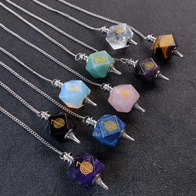 New Arrival Geometric Polygon Cube Reiki Crystal Pendant Natural Bead Seven Chakra Stone Pendulum