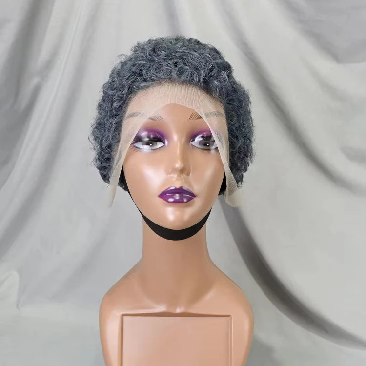 Wholesale Deep Wave Grey Hair Lace Wigs Short Pixie Cut Brazilian Human Bob Wig Swiss Lace Frontal