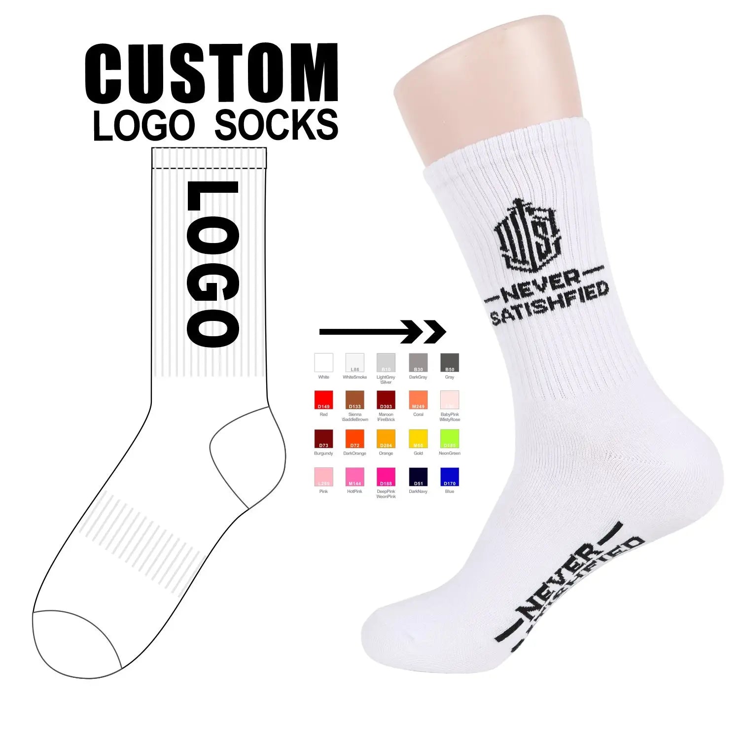 Unisex Letter Spandex Polyester Cotton Knit Socks With Custom Logo