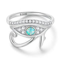 Bamoer Factory 925 Sterling Silver Blue Opal Lucky Eye of Horus Ring Pave Setting CZ for Women Birthday Gift Fine Jewelry BSR403