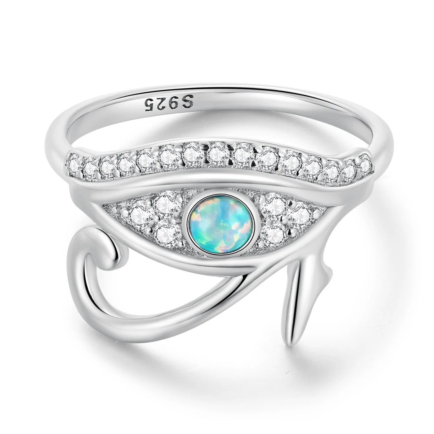 Bamoer Factory 925 Sterling Silver Blue Opal Lucky Eye of Horus Ring Pave Setting CZ for Women Birthday Gift Fine Jewelry BSR403