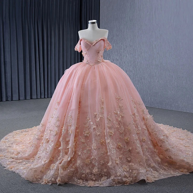 Jancember 231136 Princess Appliqued Flower Off Shoulder Evening Gowns Dresses for Girls