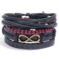 Men's Retro Alloy Multilayer Bracelet Handmade Braided 8 Characters Leather Beaded Bracelet Trendy Gift Size Adjustable
