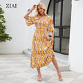 2025 Spring Summer Casual Sweet Loose Fit V-Neck Printed Mid-Length Sleeves Long Dress